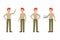 Standing with tablet, showing victory sign boy character. Happy, smiling, cute red hair young office man vector set