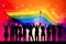 Standing Together: Silhouettes United with the LGBT Rainbow Flag - Generative AI