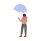 Standing Under Umbrella Female Character in Rainy Day Vector Illustration