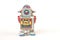 standing vintage tin robot, back view without key