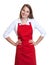 Standing waitress with red apron and crossed arms