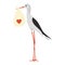 Standing white stork vector illustration in flat style