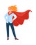 Standing woman in waving cape. Strong superhero character. Girl power concept