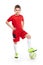 Standing young soccer player with football