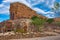 The stands Vingerklip Lodge . Famous and remarkable rock finger.