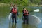 Standup paddler in lake