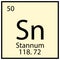 Stannum chemical element. Mendeleev symbol. Table symbol. Black frame. Line art. Vector illustration. Stock image.