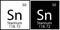 Stannum icon. Chemical sign. Mendeleev table element. White and black squares. Vector illustration. Stock image.