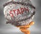 Staph and hardship in life - pictured by word Staph as a heavy weight on shoulders to symbolize Staph as a burden, 3d illustration