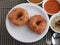 Staple South Indian breakfast Vada with sambar & chutneys