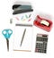 Stapler scissors notebook pen calculator tape