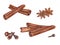 Star anise, dried cloves, cinnamons sticks. Winter aromatic spices for hot drinks and Xmas baking. Set isolated on white.