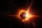 a star being born, with a brilliant burst of light and heat in the darkness of space