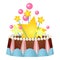Star birthday cake icon, cartoon style