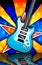 Star Burst Blue Rock Guitar Illustration