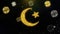 Star and Crescent symbol Islam religion Icon on Gold Particles Fireworks Display.