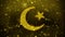 Star and crescent symbol islam religion icon golden glitter shine particles.