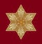 Star of David on dark red background. Golden David star with antiguarian embossed floral ornament. Isolated jewish