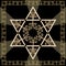 Star of David decoration tile with geometric vintage yew ornament in gold design. Israel national symbol magen. Davids