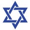 Star david. Icon of jewish star. Jew hexagram. Icon for israel, judaism and hanukkah. Sign of hebrew. Blue logo for passover,