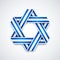 Star of David made of interlaced ribbon with Israel flag stripes