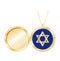 Star of David Open Gold Locket, Necklace Chain Jewelry, copy Space