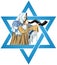 Star Of David Rabbi With Talit Blows The Shofar