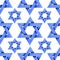 Star of David watercolor background illustration. Jewish Israeli religious symbol seamless pattern. Judaism sign. Light blue six