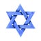Star of David watercolor illustration. Blue six pointed Jewish Israeli religious symbol. Judaism sign. Handdrawn watercolour