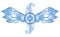 Star of David on winged decoration, Judaism, blue and white, isolated.