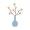 Star decoration in interior vase. Cozy home decor on stems, branches. Indoor ornament. Fairy twigs, festive holiday item