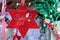 Star Decorations at Night Christmas Market at Gendarmenmarkt in Winter Berlin, Germany. Advent Fair Stalls with Crafts Items on