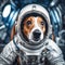 Star Dog Patron. Portrait of a brave pet in space suit with fantastic interior