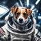 Star Dog Patron. Portrait of a brave pet in space suit with fantastic interior
