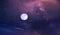 Star fall shower moon on blue lilac pink purple  starry sky  reflection on sea with planet flares universe  nebula telescope