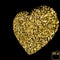 Star glitter gold sequin in heart shape isolated on black background - love and valentine concept