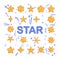 Star icons. Set of yellow sparkle effect. Magic particle flat scribble design on white background. Shine effect cartoon doodle.