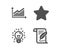 Star, Idea and Graph icons. Feather sign. Best rank, Creativity, Presentation diagram. Copyright page. Vector