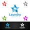 Star Laundry Dry Cleaners Logo with Clothes, Water and Washing Concept