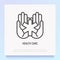 Star of life symbol in hands, medical help thin line icon. Modern vector illustration