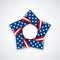 Star made of double ribbon with american flag colors and symbols. Vector illustration
