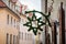 Star made of fir branches, Christmas decorations on the streets of historic center of old town, Meissen, Saxony, Germany