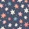 Star pattern design, cute vector seamless repeat of winter stars and dots in a multi directional illustration.