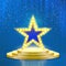 Star podium lamps vector blue light background