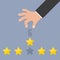 Star Rating. Hand giving five star rating. Vector illustration