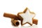 Star shaped cinnamon biscuit and cinnamon sticks