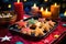 star-shaped cookies on a tray with festive carnival decorations