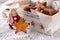 Star shaped gingerbread. Cookies for Santa. Rustic style breakfast.