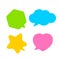 Star shaped speech bubble yellow, heart shaped speech bubble pink, hexagon speech bubble green, cloud speech bubble blue, geometry