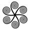 Star shaped symbol with six linear arithmetic spirals